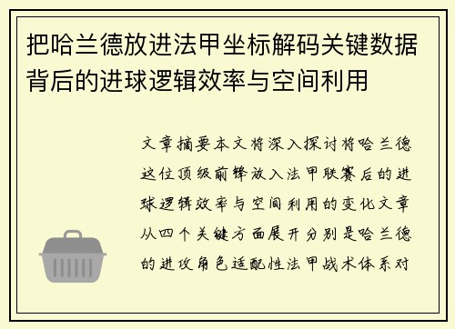 把哈兰德放进法甲坐标解码关键数据背后的进球逻辑效率与空间利用